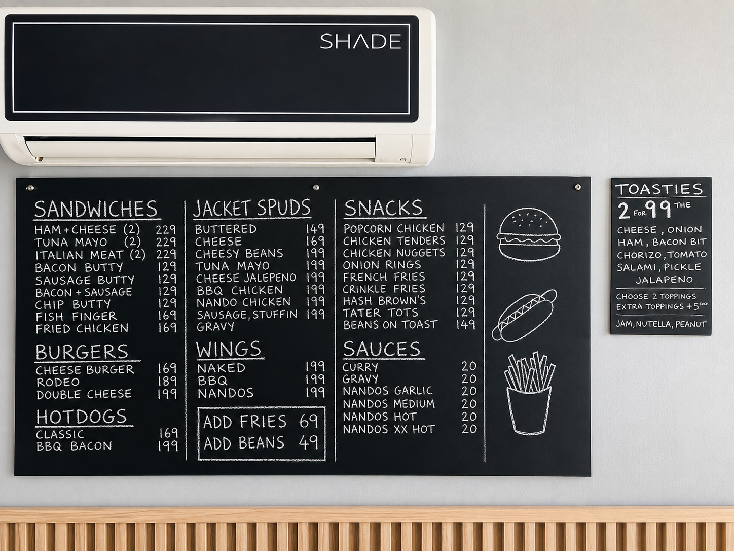 Shade Food Menu